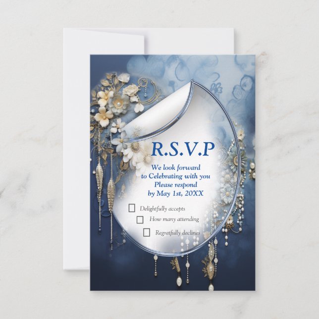 Trendy 3-D Denim Print with Costume Jewellery RSVP Card (Front)