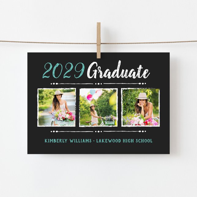 Trendy 3 Photo Collage Graduation Announcements (Creator Uploaded)