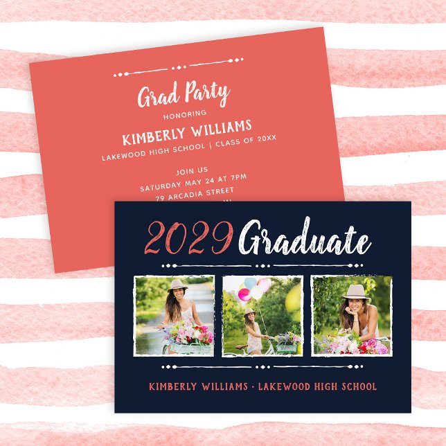 Trendy 3 Photo Collage Graduation Party Invitation (Creator Uploaded)
