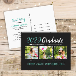 Trendy 3 Photo Collage Graduation Party Invitation Postcard