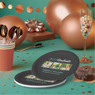Trendy 3 Photo Collage Graduation Party Paper Plate