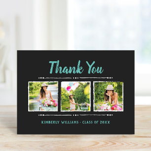 Trendy 3 Photo Collage Graduation Thank You Folded Card