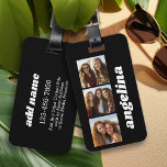 Trendy 3 Photos and Chunky Name - Black Luggage Tag<br><div class="desc">Use 3 square photos to create a unique and personal gift. A simple black background with three photos and name. If you need to adjust the pictures,  click on the customise tool to make changes.</div>