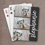 Trendy 3 Photos black & white modern script name Playing Cards<br><div class="desc">Add your favourite pics to this fun template. Use your horizontal or landscape photos for the best results! This modern stacked photo collage includes a rustic, modern font for your name or other text. TO CHANGE THE BACKGROUND - click on the customise or advanced design area, and choose a colour...</div>