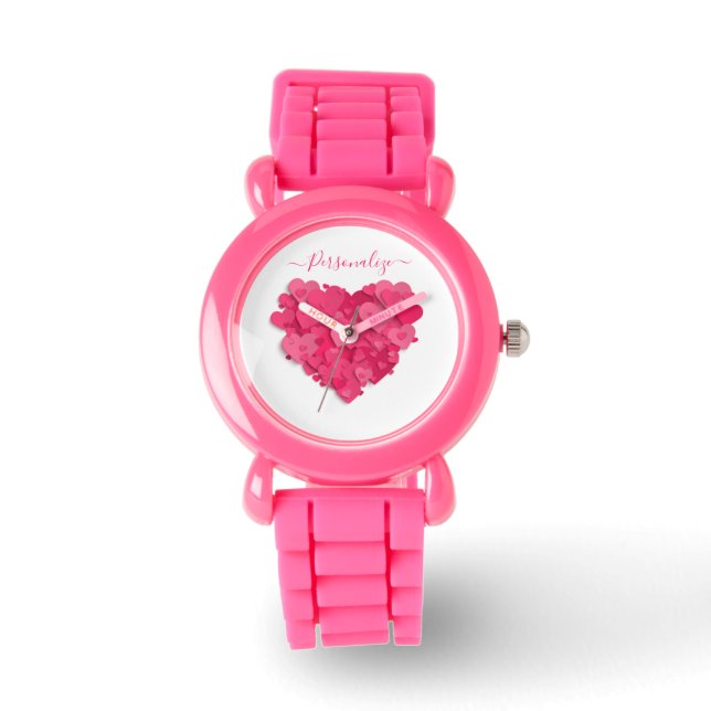 Trendy 3D Pink Heart Watch with Adding Name Option (Front)