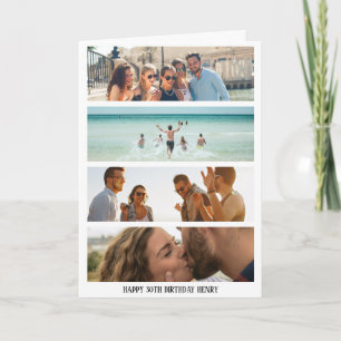 Trendy 4 Photo   Any Age & Name Birthday Card
