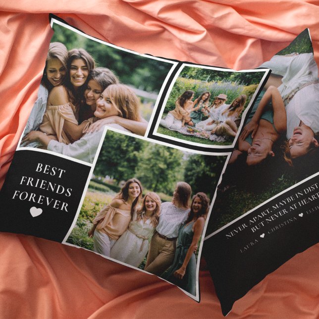 Trendy 4 Photo & Bestie Quote Best Friends Forever Cushion (Creator Uploaded)