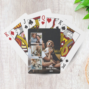 Trendy 4 Photo Collage Family Name Black Poker Car Playing Cards
