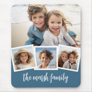 Trendy 4 Photo Collage Script Name Mouse Mat