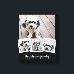 Trendy 4 Photo Collage Script Name White Black Can Canvas Print<br><div class="desc">Use your photos without frames on this one! Add your favourite pictures and snapshots to this strip for a fun memory keeper. An artistic way to display your best photo sharing pics.</div>