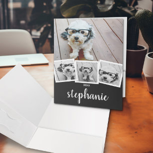 Trendy 4 Photo Collage Script Name White Black Pocket Folder