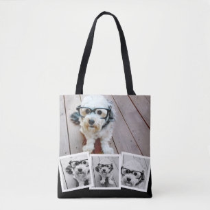 Trendy 4 Photo Collage White Black Tote Bag