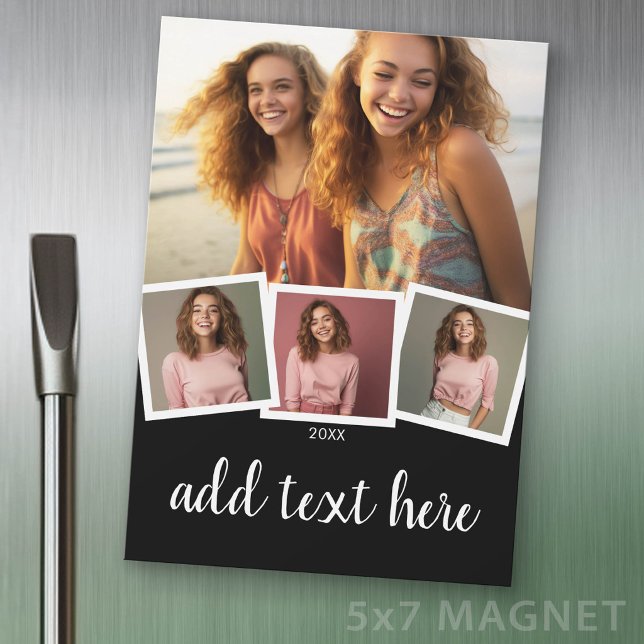 Trendy 4 Photo - Script White with Black Magnet (Photo Magnet - 5x7 size)