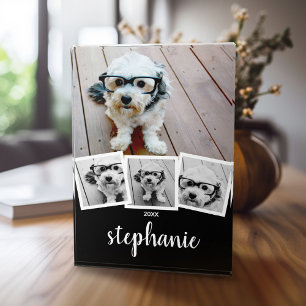 Trendy 4 pic Collage Script Name White Black Photo Block
