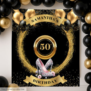 Trendy 50 Birthday Banner Sparkle Silver High Heel Tapestry