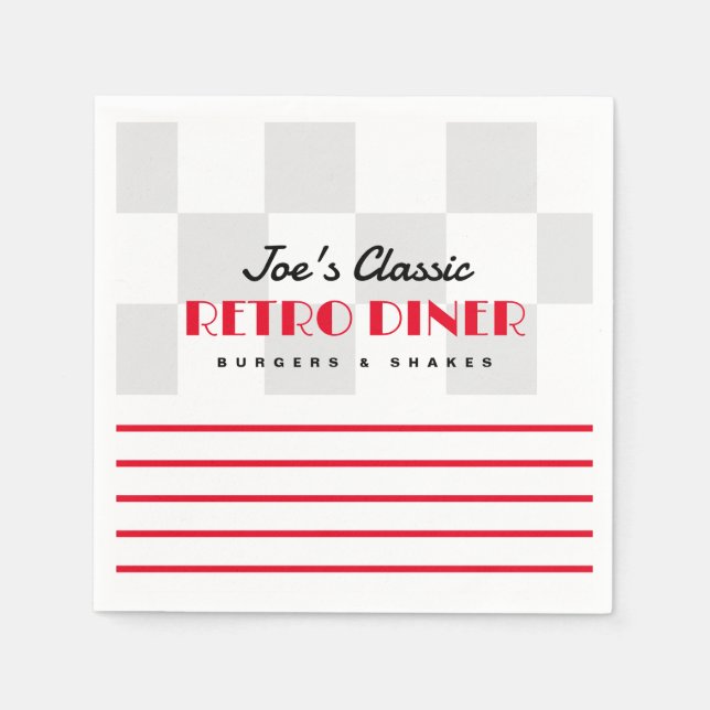 Trendy 50's retro diner cocktail party napkins (Front)