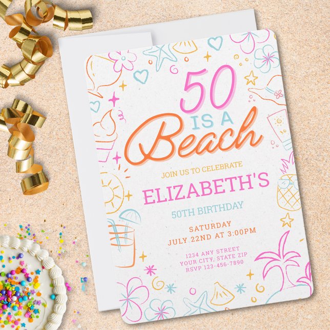 Trendy 50th Beach Birthday Invitation (Creator Uploaded)