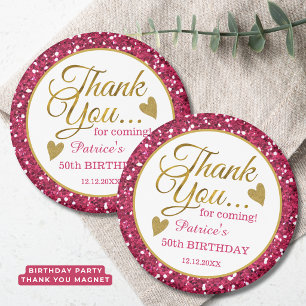 Trendy 50th Birthday Party Pink Glitter Thank You Magnet