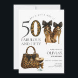 Trendy 50th Leopard Print Fabulous & 50 Birthday Invitation<br><div class="desc">Celebrate turning 50 with this trendy 50th birthday invitation featuring leopard print heels,  a matching bag,  and a expresso cocktail glass. Perfect for a glam birthday party,  flirty thirty bash,  or stylish milestone celebration.</div>