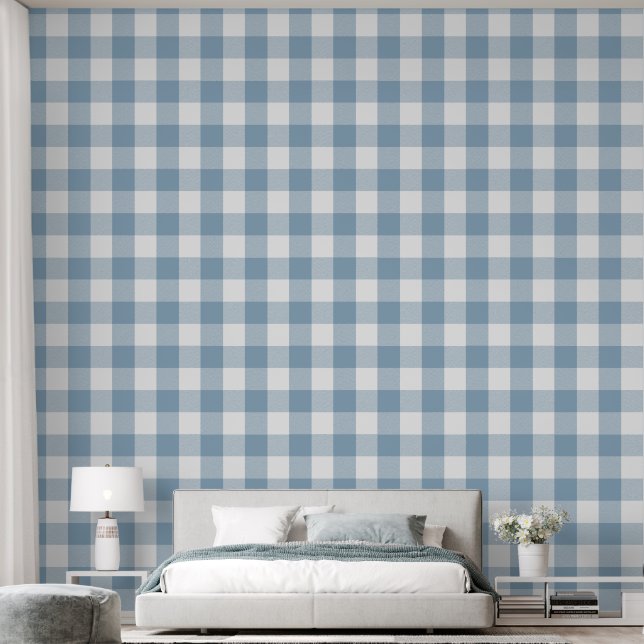 Trendy 6" Light Blue Buffalo Check Wallpaper (Bedroom)