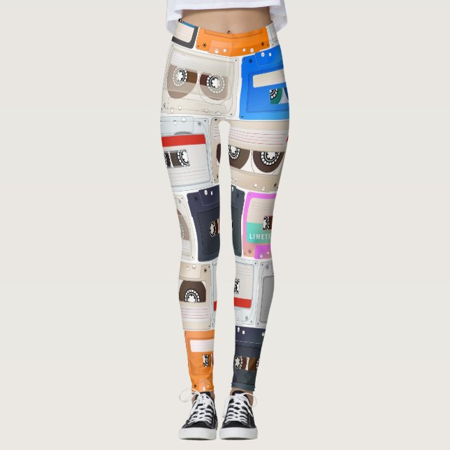Trendy 80s Cassette Pattern Leggings (Front)