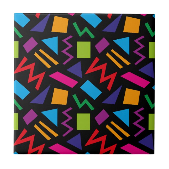 Trendy 80s Pattern Black Tile (Front)