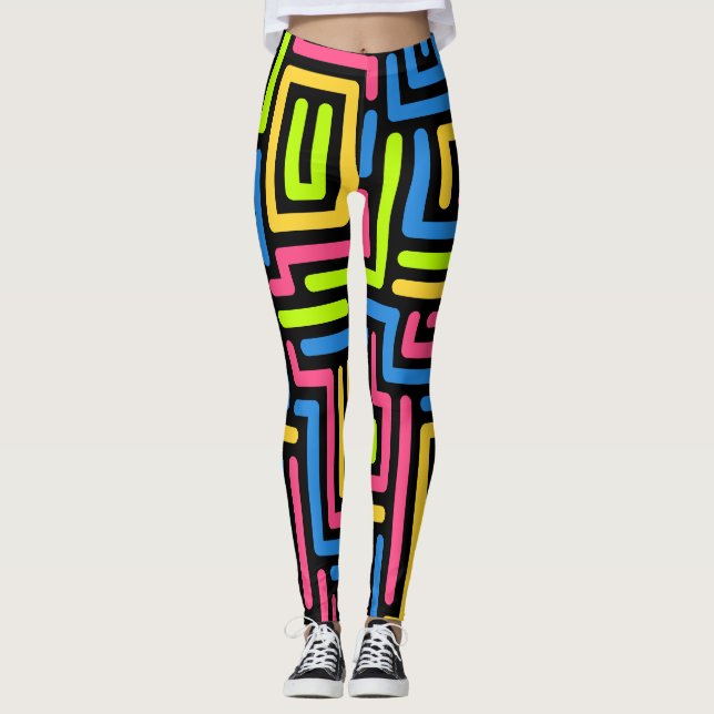 Trendy 80s Pattern Colourful Leggings (Front)