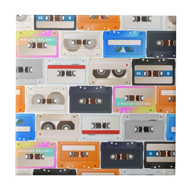 Trendy 80s Retro Cassette Pattern Tile (Front)