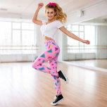 Trendy 80s Style Pink Leggings<br><div class="desc">If you love the 80's than you will love these colourful and hip eighties style leggings.  Featuring a pink background full of bright blue,  yellow,  and green shapes,  make your purchase today!</div>