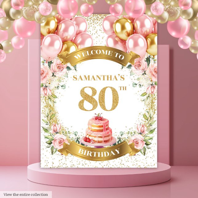 Trendy 80th Birthday Blush Gold Birthday Tapestry (Trendy 80th Birthday Blush Gold Birthday Tapestry)