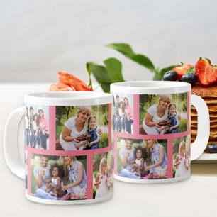 Trendy 8 Picture Masonry Grid Pink Photo Large Coffee Mug