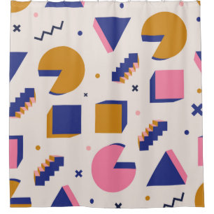 Trendy 90s memphis geometric seamless pattern. Vin Shower Curtain