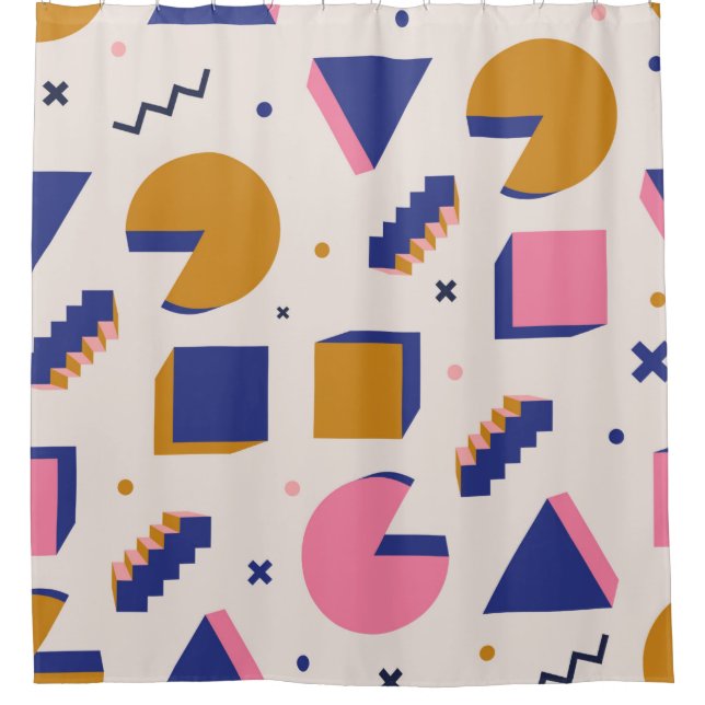 Trendy 90s memphis geometric seamless pattern. Vin Shower Curtain (Front)