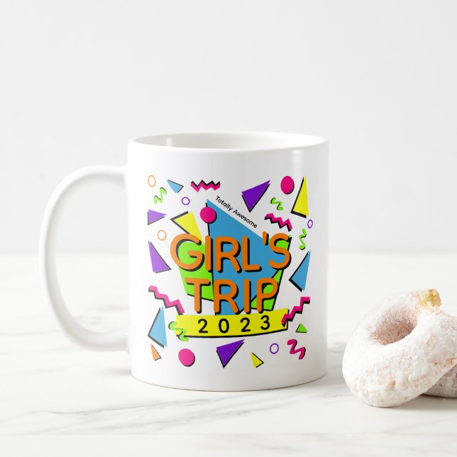 Trendy 90's Style Girl's Trip 2023 Customisable Coffee Mug (With Donut)