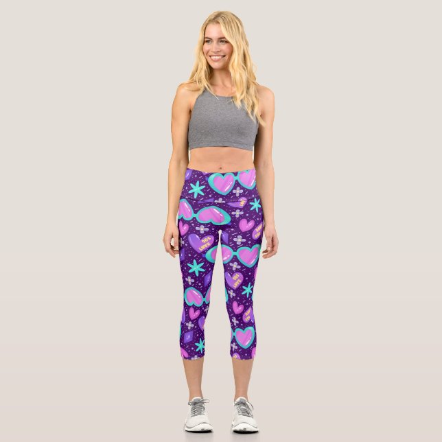 Trendy 90s Sunglasses neon Theme Capri Leggings (Front)