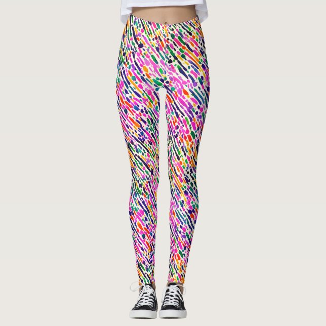 Trendy Abstract  Art Colourful Watercolor Paint Leggings (Front)