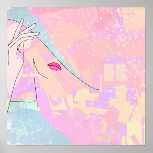 Trendy Abstract Art Female Face Hand Line Drawing Poster