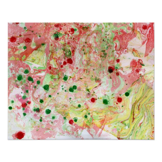 Trendy Abstract Art Pink Red Yellow Green Modern Poster (Front)