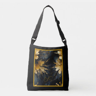 trendy abstract black gold marble crossbody bag