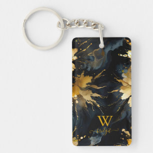 trendy abstract black gold marble key ring