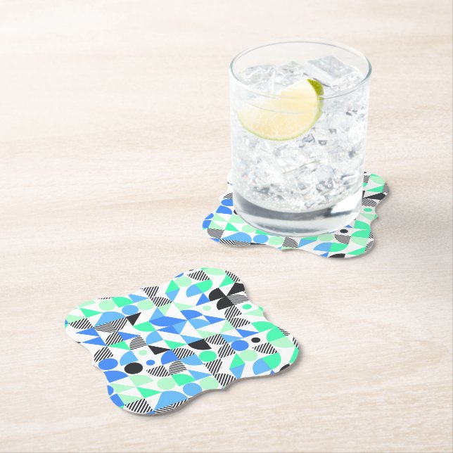 Trendy Abstract Blue Mint Geometric Paper Coaster (Insitu)