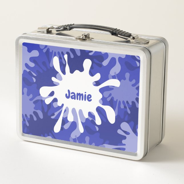 Trendy Abstract Blue Painting Splatter Metal Lunch Box (Front)