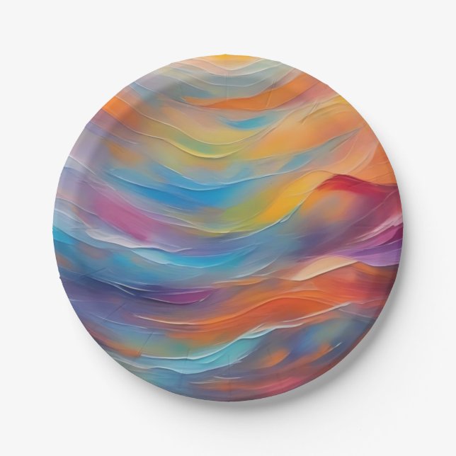 Trendy Abstract Bright Blue yellow Pattern   Paper Plate (Front)