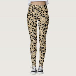 Trendy Abstract Brown Sepia Leopard Spots Pattern  Leggings