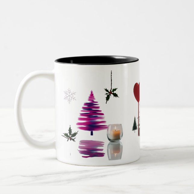 Trendy Abstract Brush Stroke Christmas Tree  Two-Tone Coffee Mug (Left)