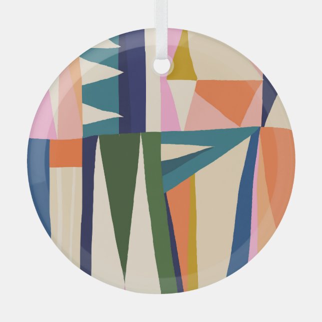 Trendy Abstract: Colourful Hand Drawn. Glass Tree Decoration (Front)