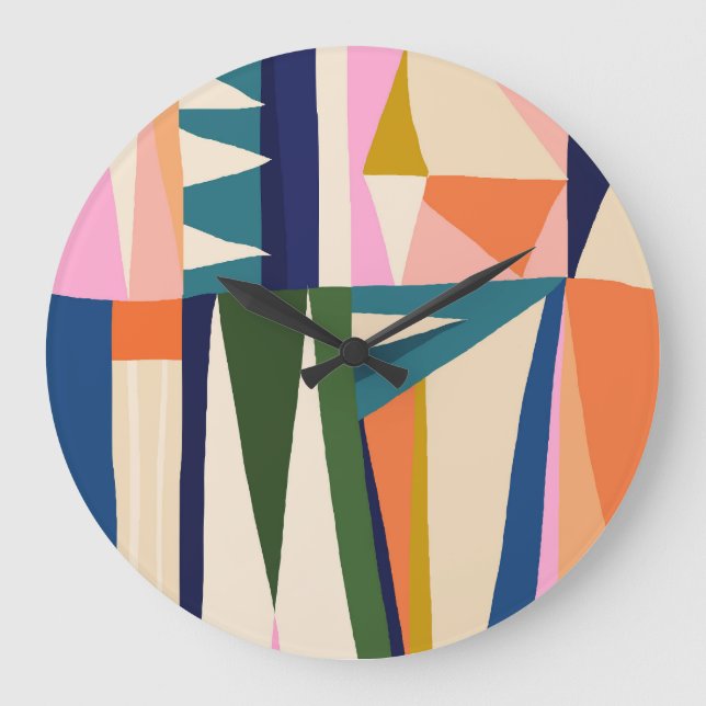 Trendy Abstract: Colourful Hand Drawn. Large Clock (Front)