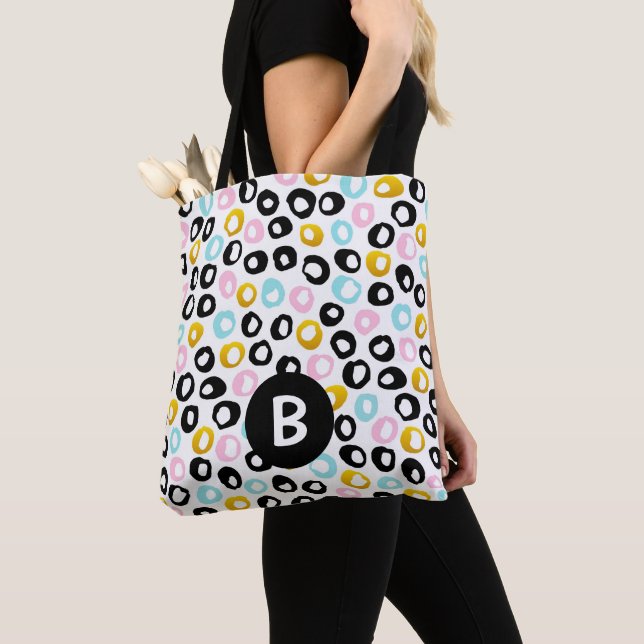 Trendy Abstract Dots Pattern Monogram Tote Bag (Close Up)