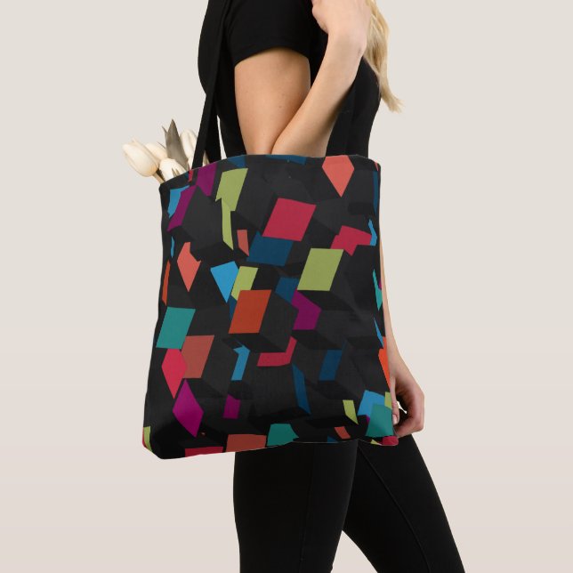 Trendy Abstract Geometric Cube Pattern Tote Bag (Close Up)