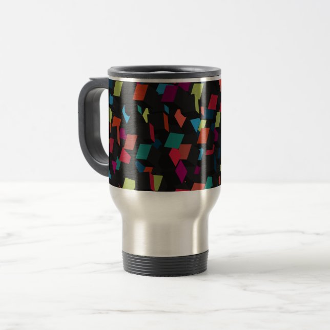 Trendy Abstract Geometric Cube Pattern Travel Mug (Front Left)